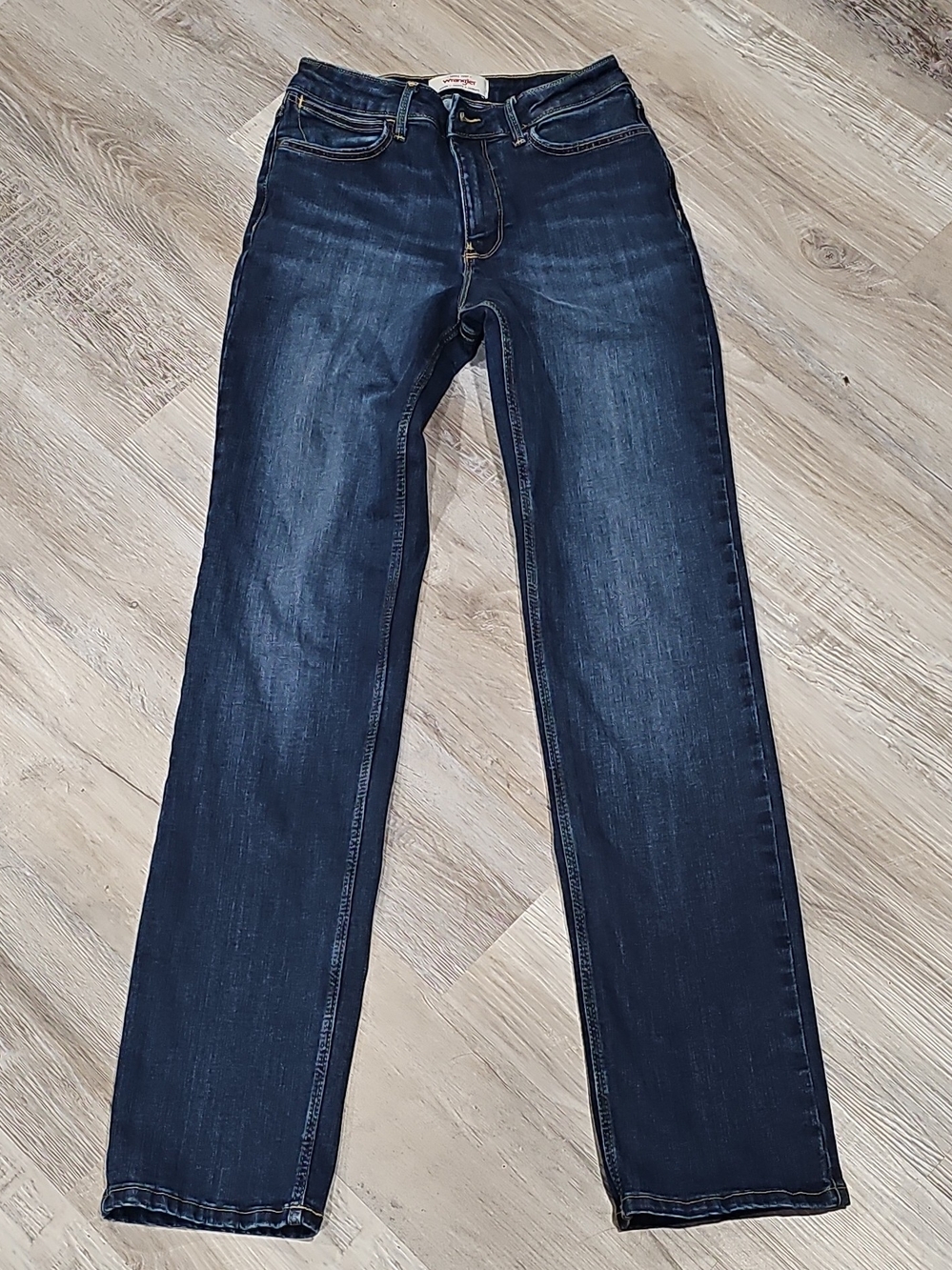 Wrangler Women's High Rise Straight Jeans with Contrast Yellow Stitching 2 X 34